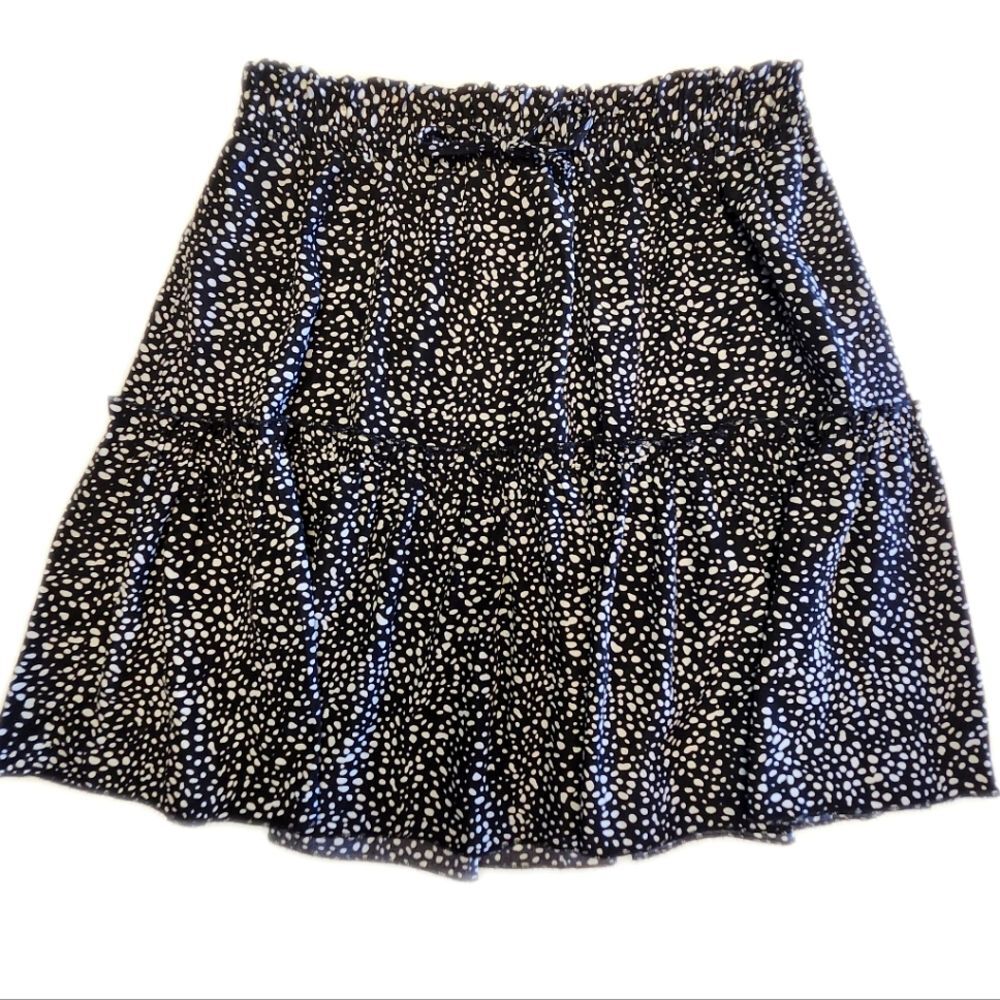 Alelly Black & White Irregular Dot Pattern Tiered Miniskirt, Unlined, M